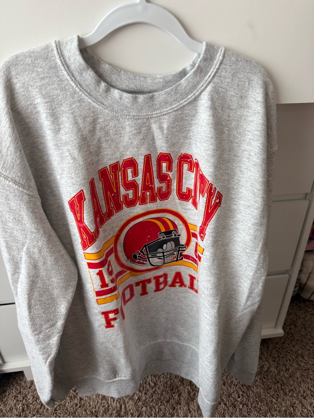 Gildan Gray Sweatshirt with Red and Yellow Kansas City Football Graphic